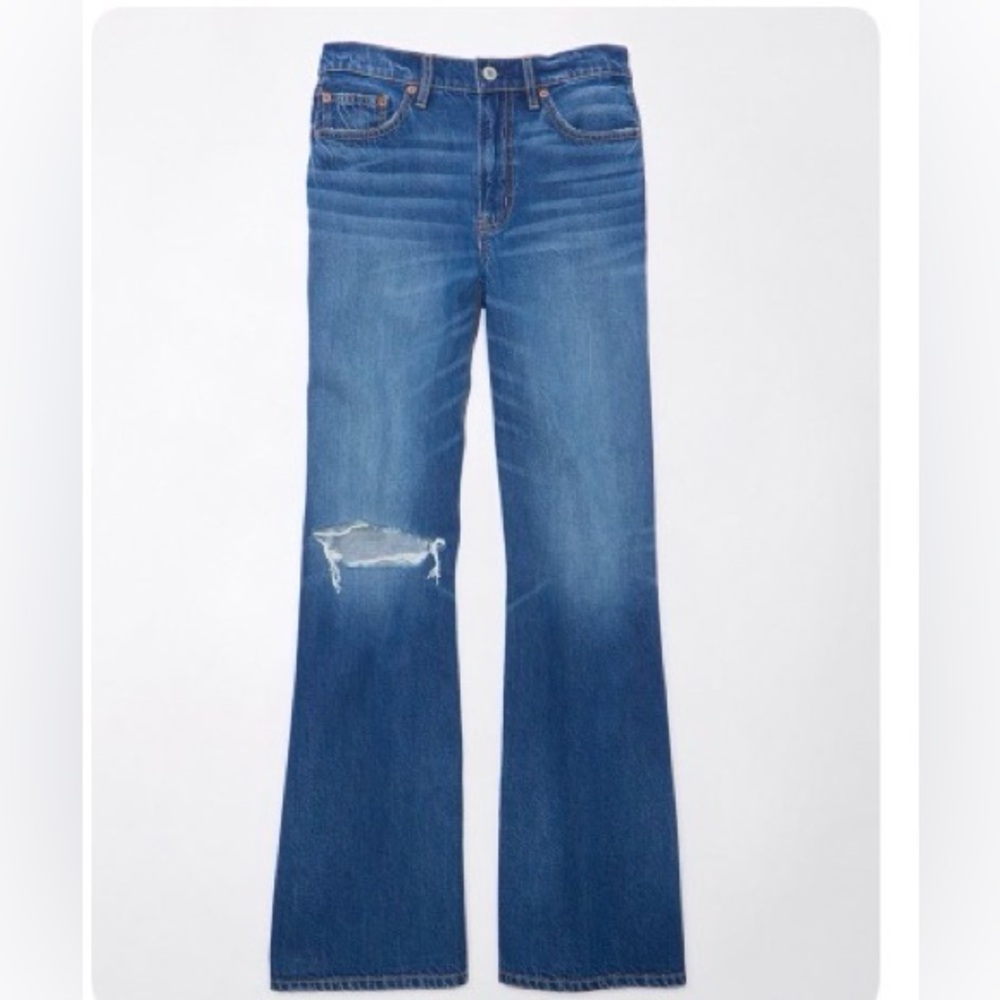 American Eagle Outfitters Blue Distressed Flare Jeans